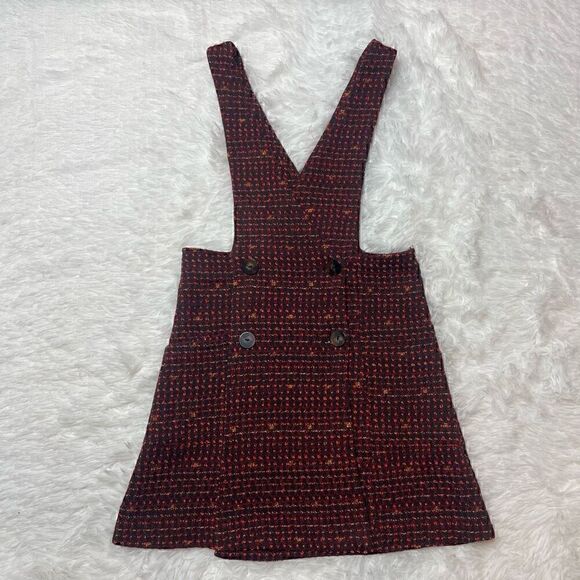 Zara Kids Red Tweed Overall Dress Skirt Size 10 Button Front Short Mini - Picture 1 of 8